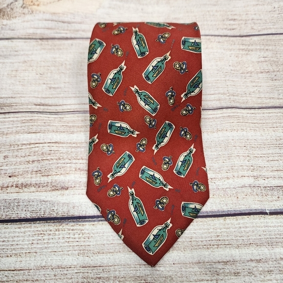 Valentino Rudy‎ Ship in a Bottle Red Silk Neck Tie - Picture 1 of 4